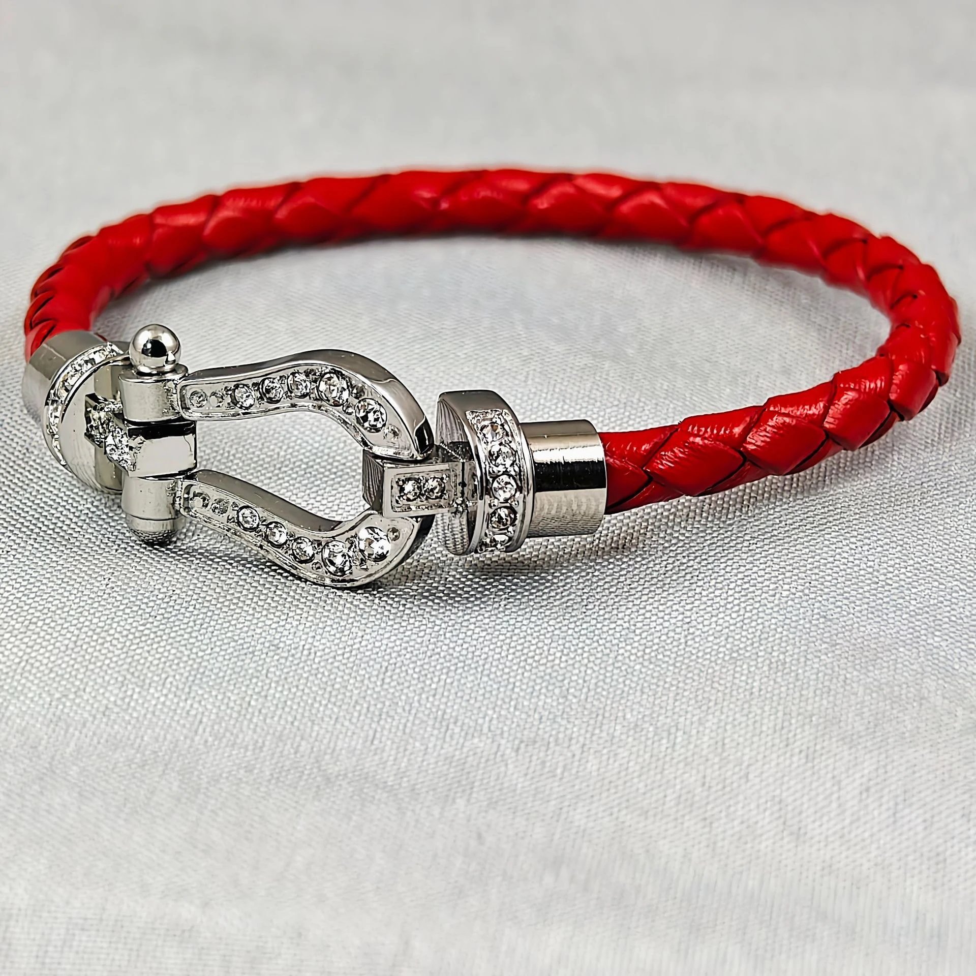 Unbranded Jewelry Braided Cord Bracelet with Crystal-Set Shackle Clasp — BB-027