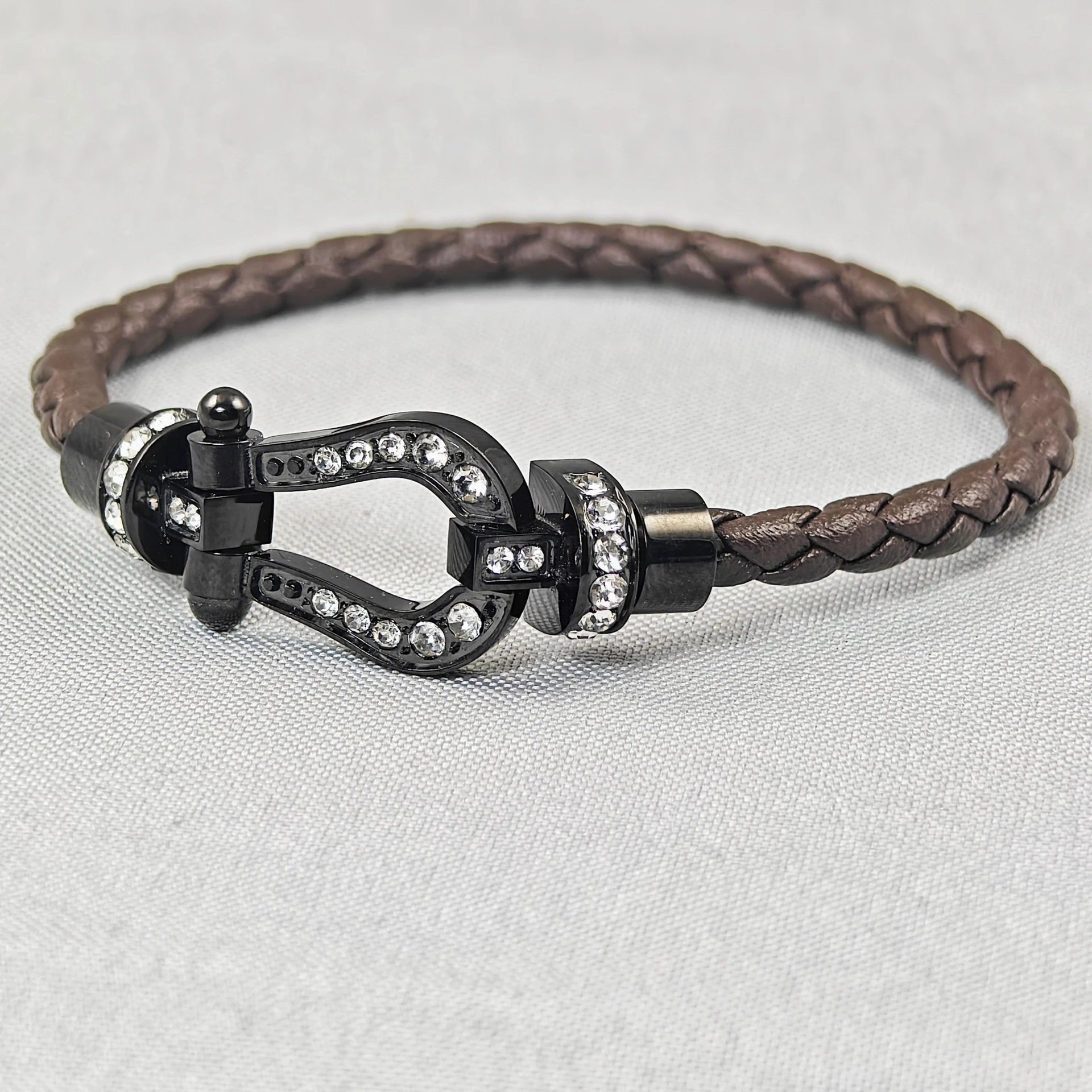 Unbranded Jewelry Braided Cord Bracelet with Crystal-Set Shackle Clasp — BB-004