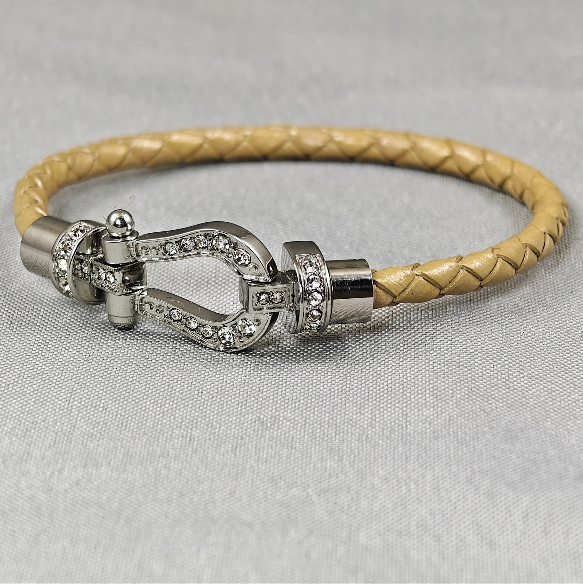 Unbranded Jewelry Braided Cord Bracelet with Crystal-Set Shackle Clasp — BB-030