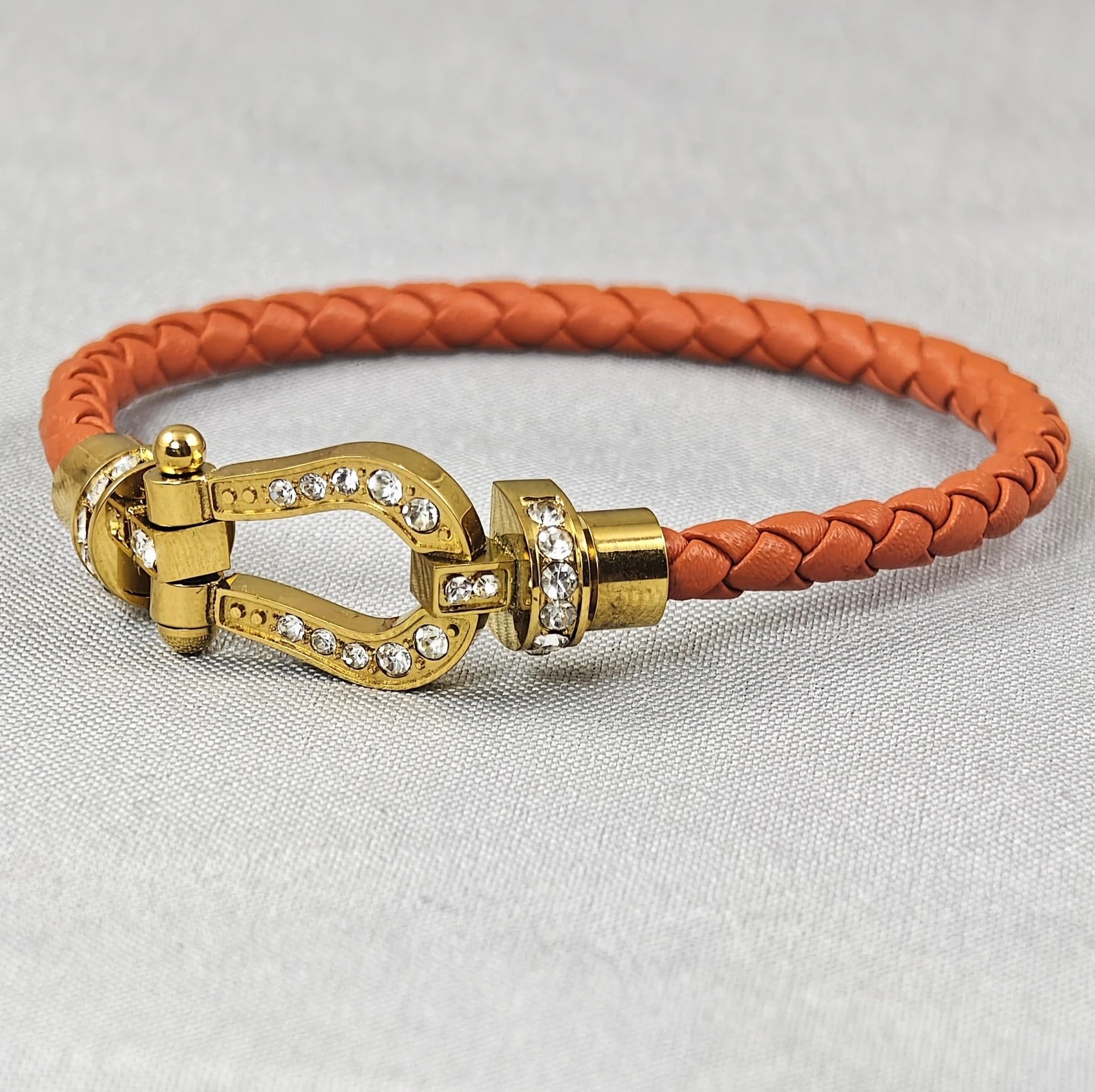 Unbranded Jewelry Braided Cord Bracelet with Crystal-Set Shackle Clasp — BB-024