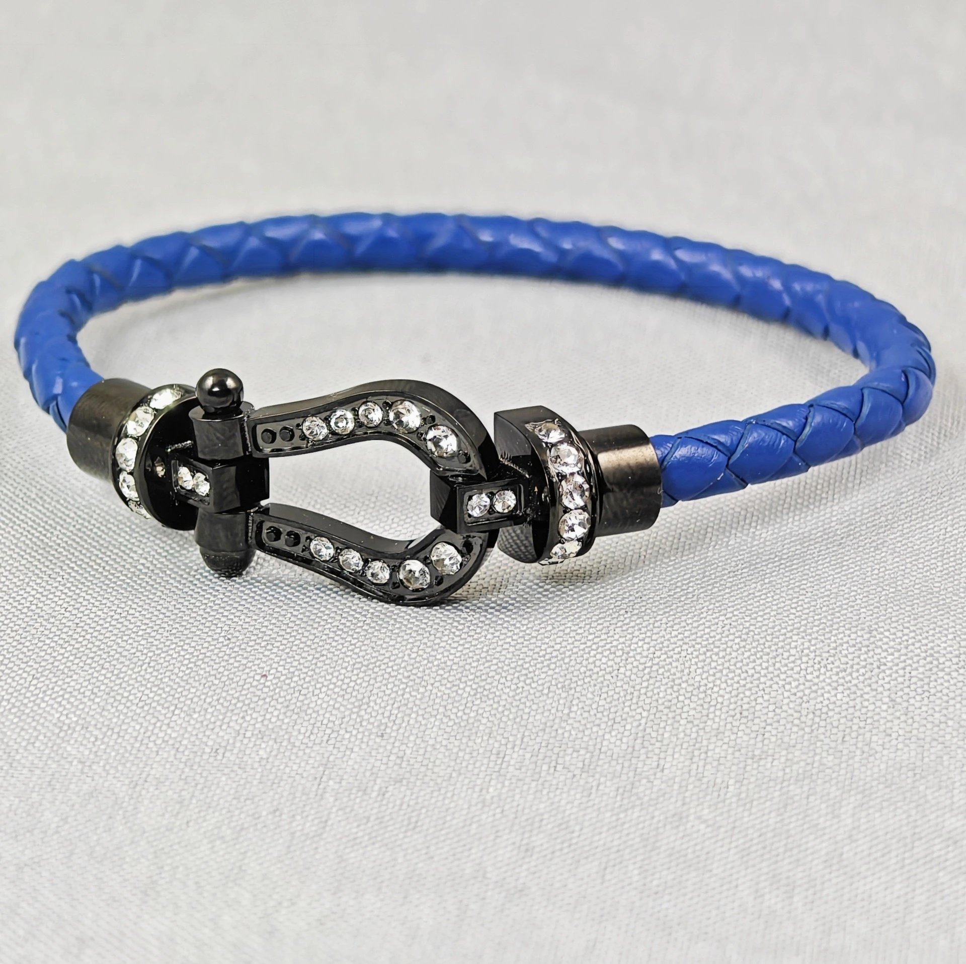 Unbranded Jewelry Braided Cord Bracelet with Crystal-Set Shackle Clasp — BB-011