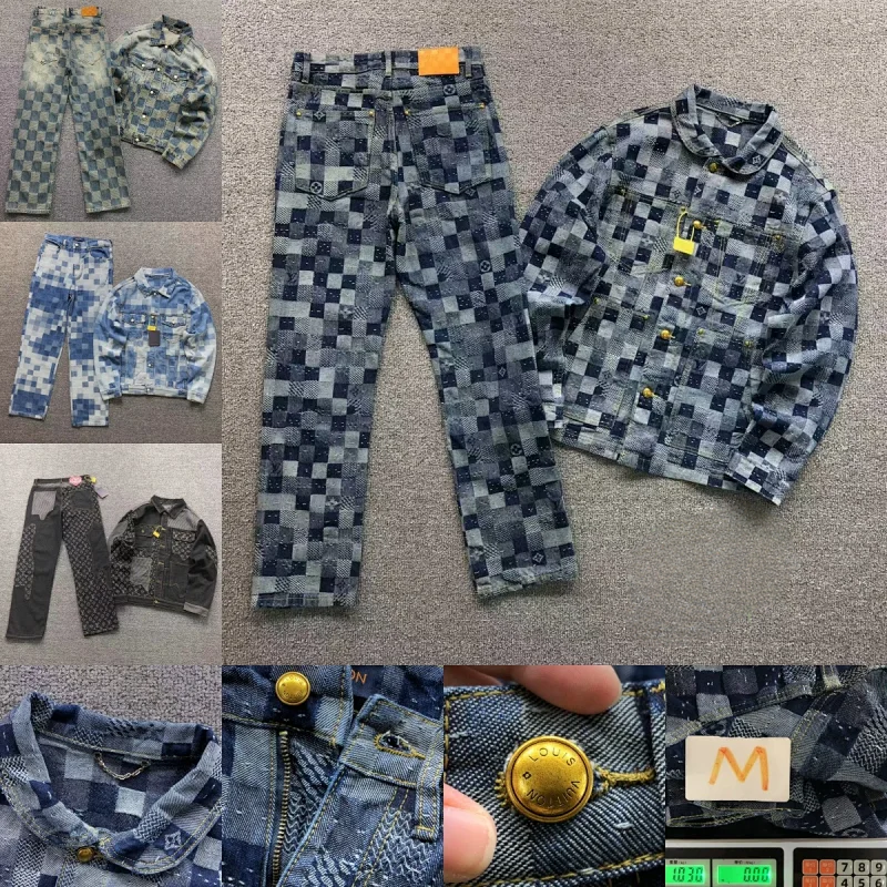Louis Vuitton Checkered Denim Jacket and Jeans Set