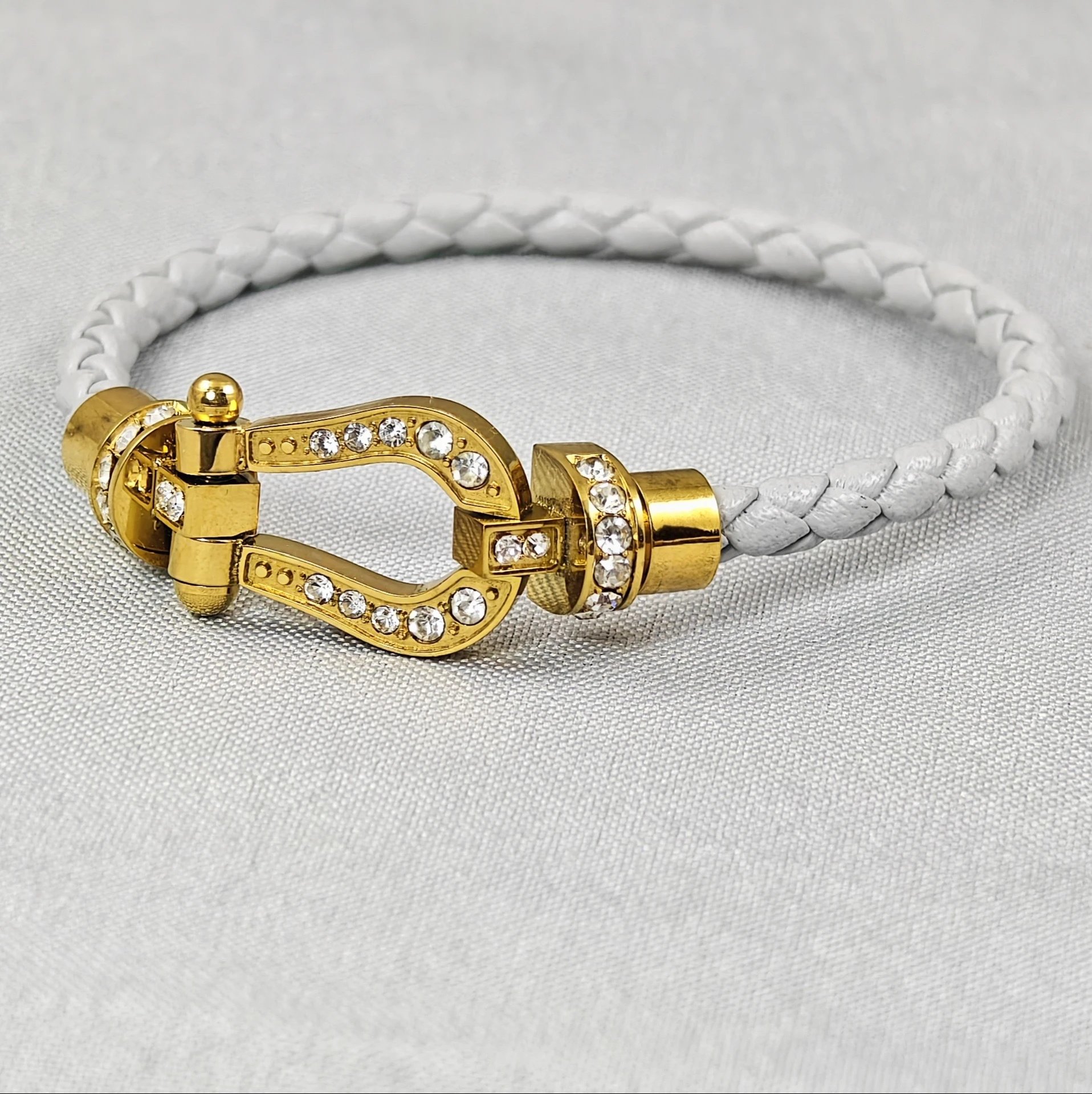 Unbranded Jewelry Braided Cord Bracelet with Crystal-Set Shackle Clasp — BB-018