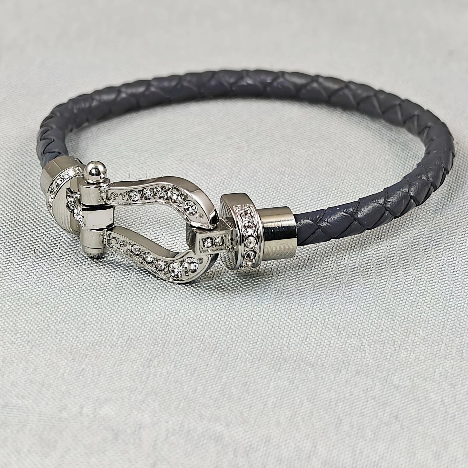 Unbranded Jewelry Braided Cord Bracelet with Crystal-Set Shackle Clasp — BB-034