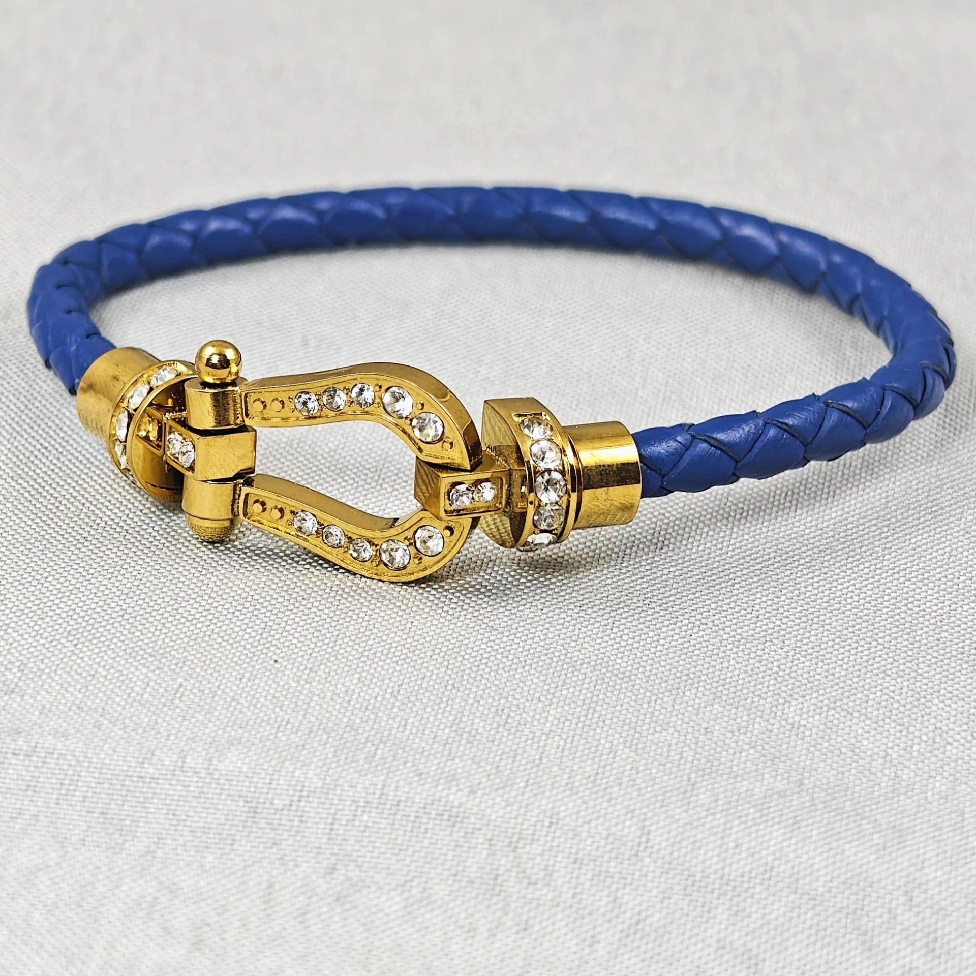 Unbranded Jewelry Braided Cord Bracelet with Crystal-Set Shackle Clasp — BB-023