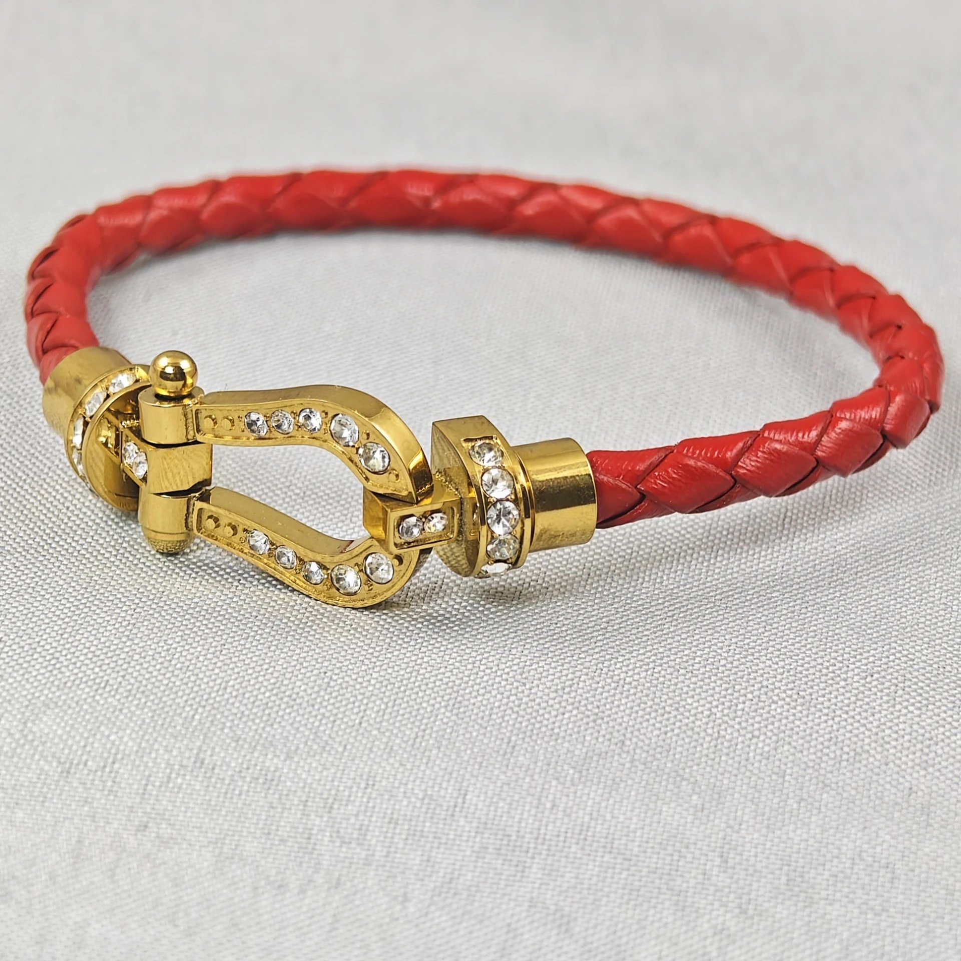 Unbranded Jewelry Braided Cord Bracelet with Crystal-Set Shackle Clasp — BB-015