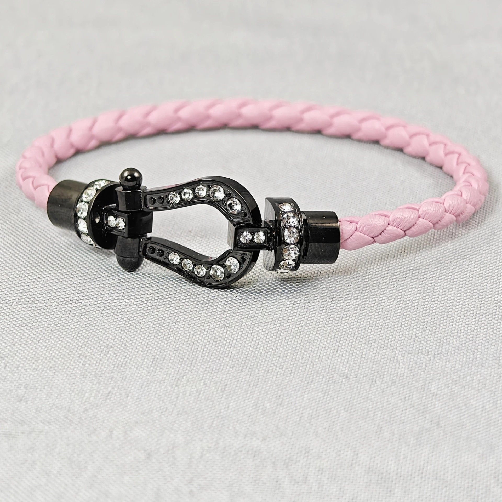 Unbranded Jewelry Braided Cord Bracelet with Crystal-Set Shackle Clasp — BB-013