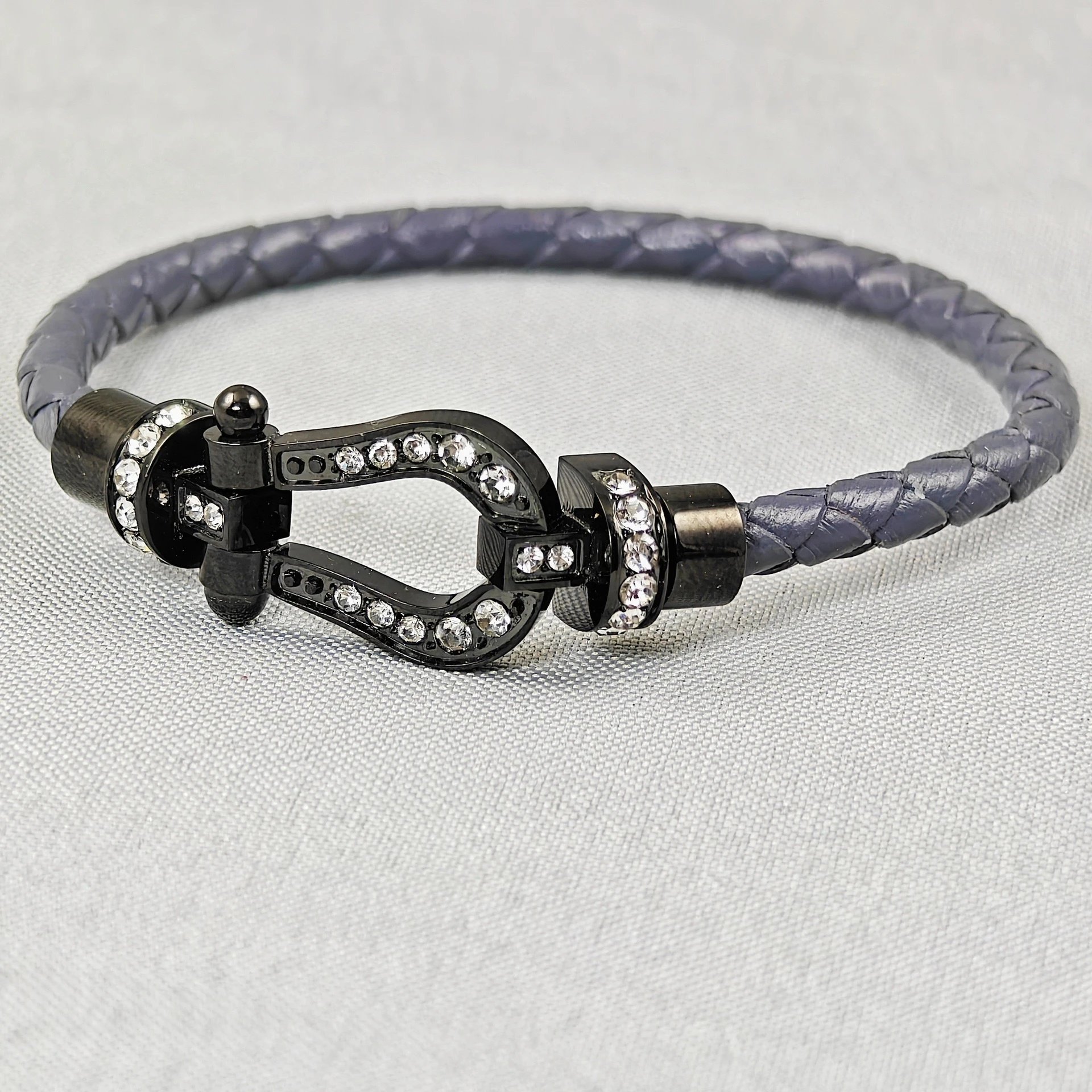 Unbranded Jewelry Braided Cord Bracelet with Crystal-Set Shackle Clasp — BB-009