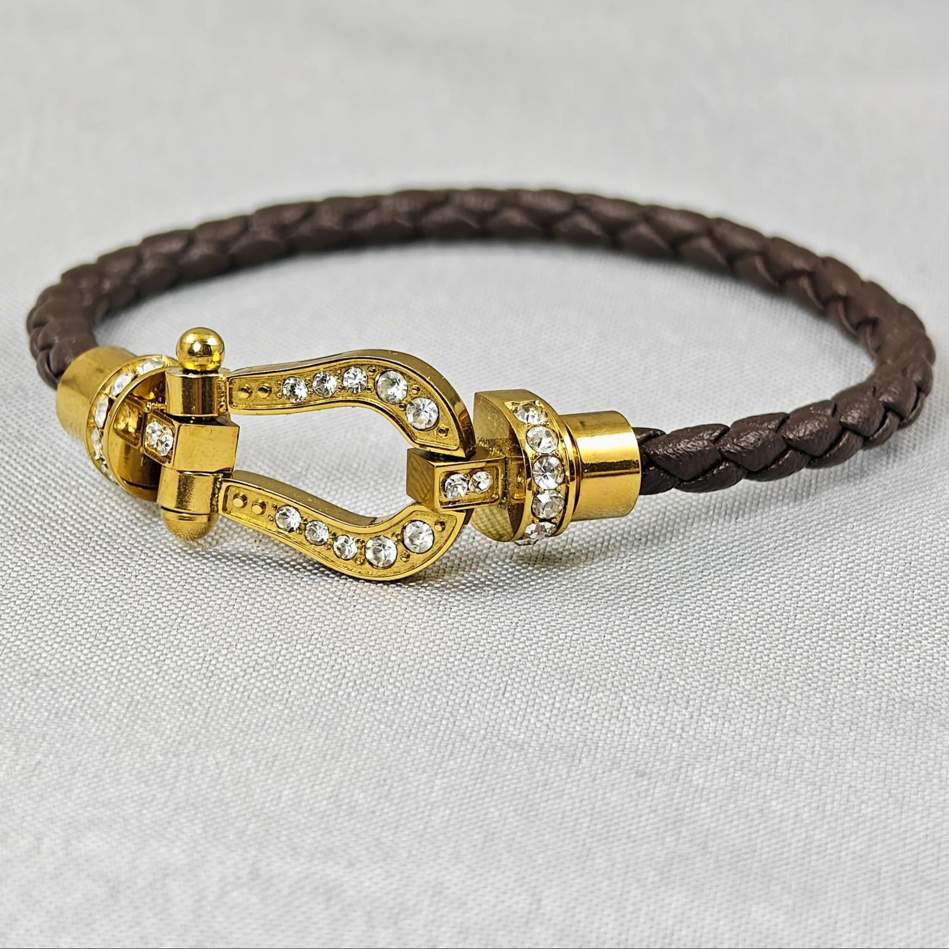 Unbranded Jewelry Braided Cord Bracelet with Crystal-Set Shackle Clasp — BB-016