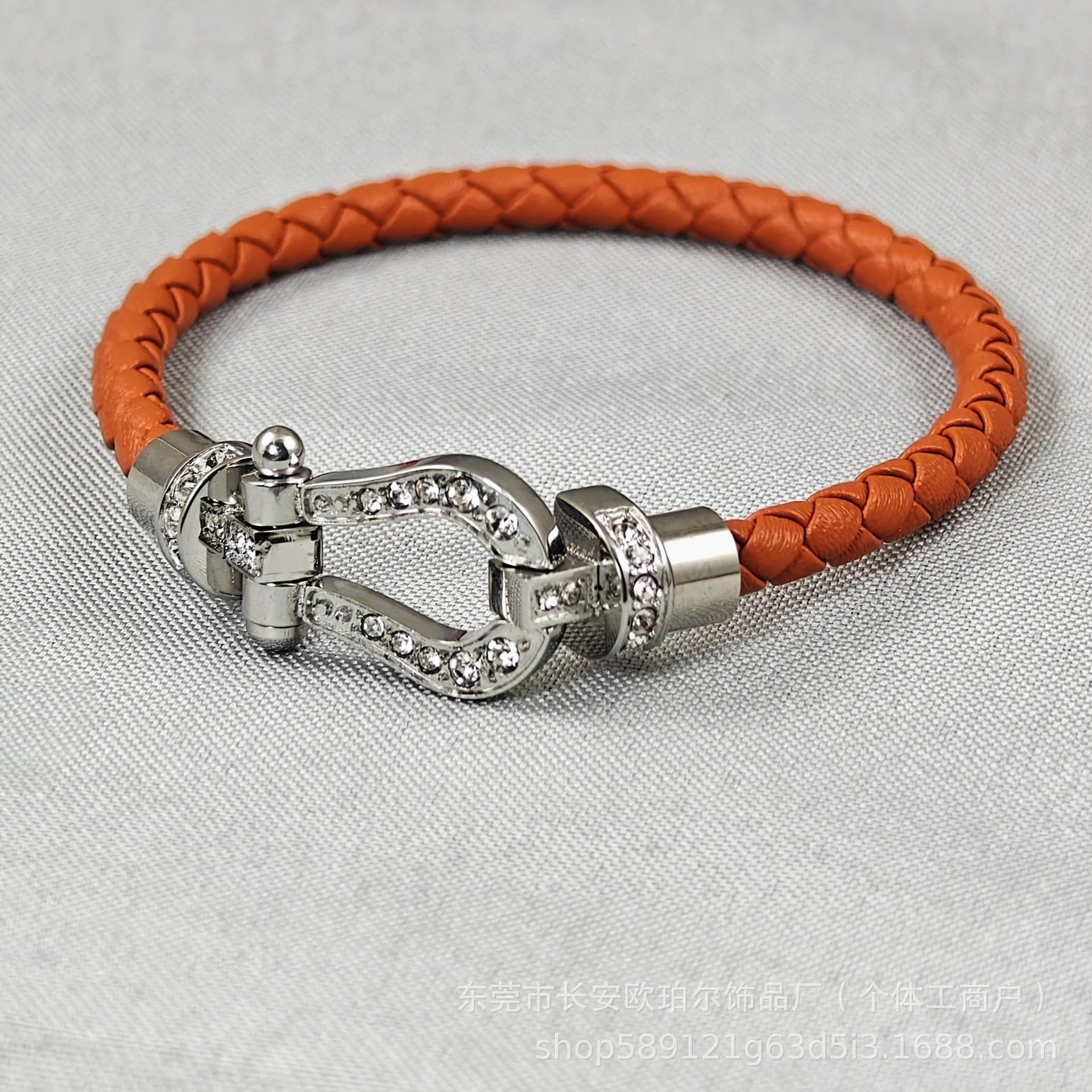 Unbranded Jewelry Braided Cord Bracelet with Crystal-Set Shackle Clasp — BB-037