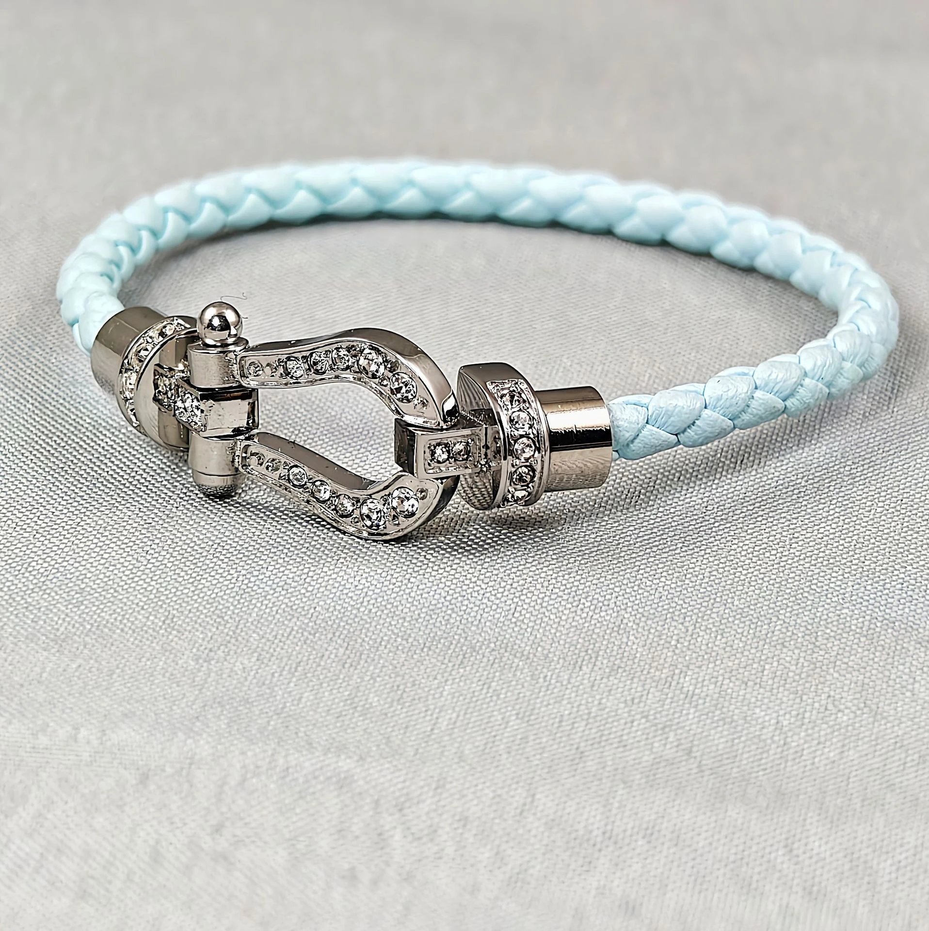 Unbranded Jewelry Braided Cord Bracelet with Crystal-Set Shackle Clasp — BB-032