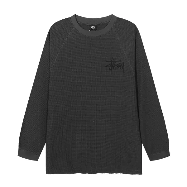 Stussy Waffle Raglan Long Sleeve T-Shirt Beige and Burgundy - 3
