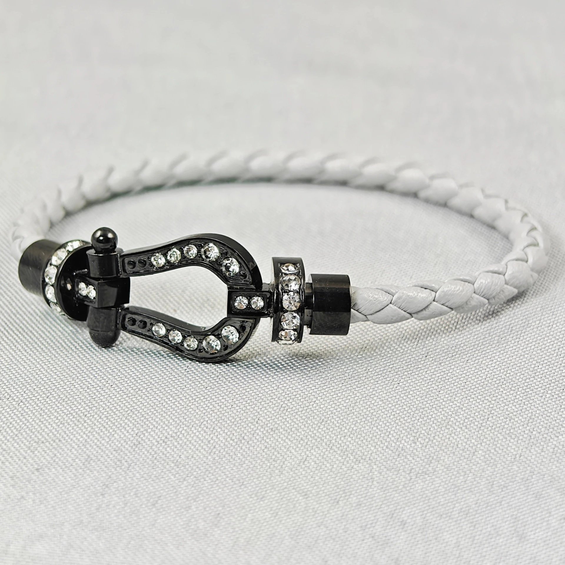 Unbranded Jewelry Braided Cord Bracelet with Crystal-Set Shackle Clasp — BB-006