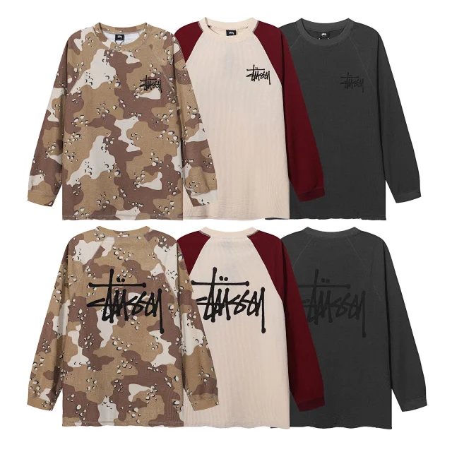 Stüssy Hoodies & Sweatshirts Waffle-Knit Raglan Crewneck Sweatshirt product detail image 1