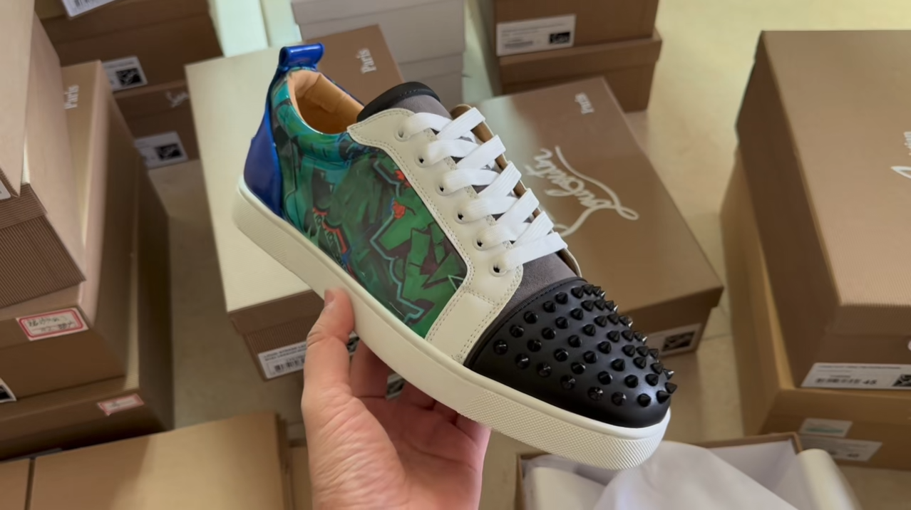 Christian Louboutin high-top sneakers with studded toe and patterned upper product photo 4
