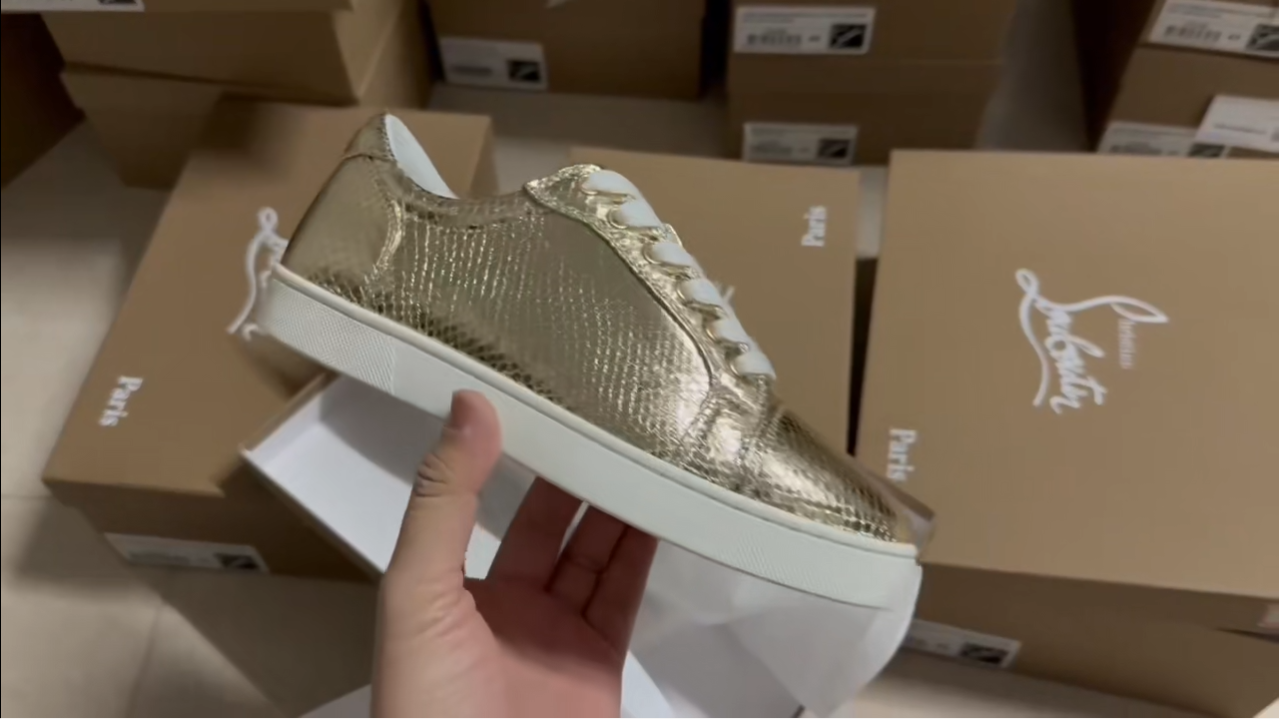 Christian Louboutin high-top sneakers with studded toe and patterned upper product photo 3