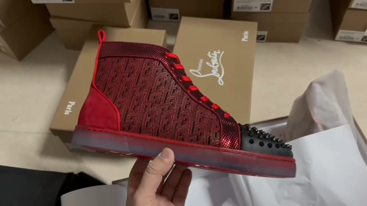 Christian Louboutin high-top sneakers with studded toe and patterned upper product photo 2