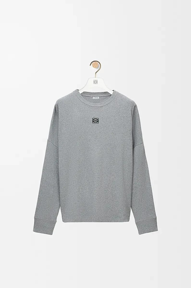 Ye Jie MADE Luo Jia Heather Gray Ribbed Long-Sleeve Top with Black Embroidery, Comfortable and Versatile