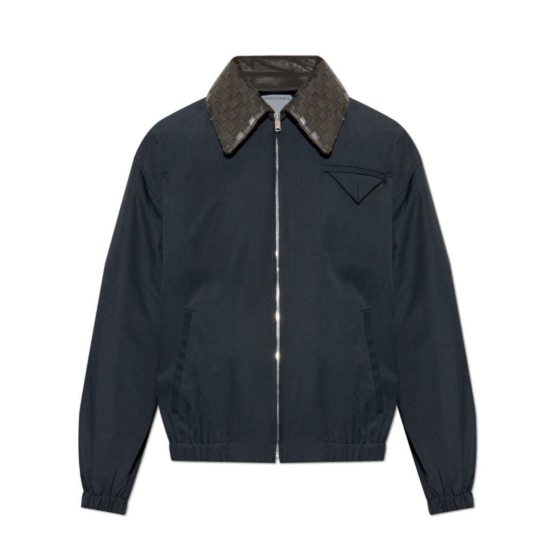 Ye Jie Made B Brand Classic Woven Interpretation Genuine Leather Collar Cotton-Nylon Blend Navy Jacket