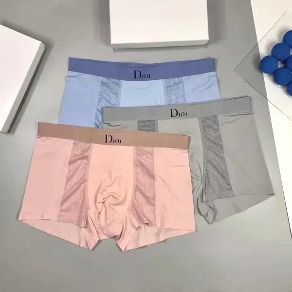 D101 Mesh-Panel Boxer Briefs in Pink, Gray, and Light Blue - 1