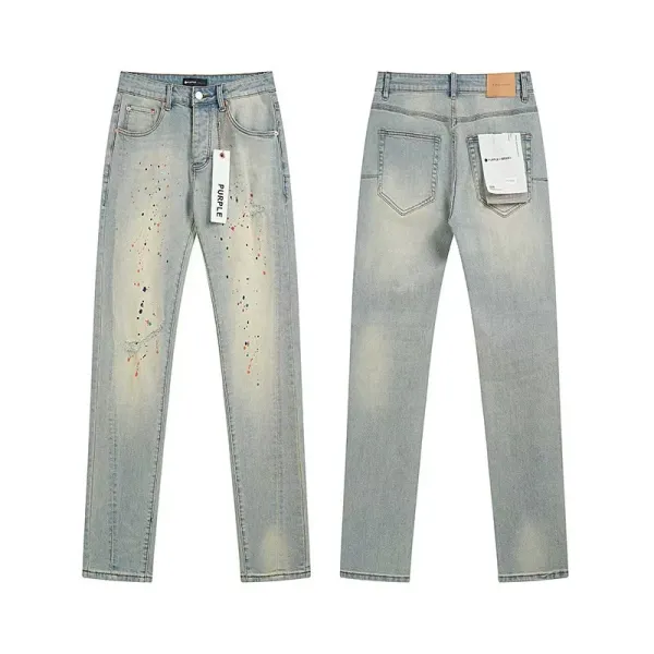 Purple x Unknown Artist Splatter Paint Distressed Slim Fit Light Wash Jeans - 1