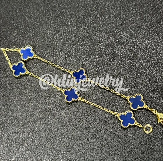 Gold Mini Blue Agate Clover and Six Flowers Bracelet