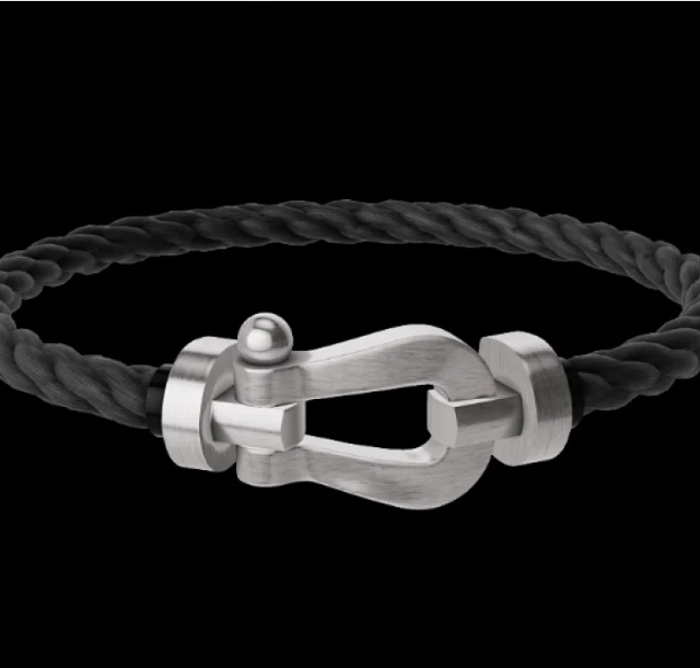 18cm Black Cord F Brand Silver Horseshoe Buckle Bracelet without Diamonds
