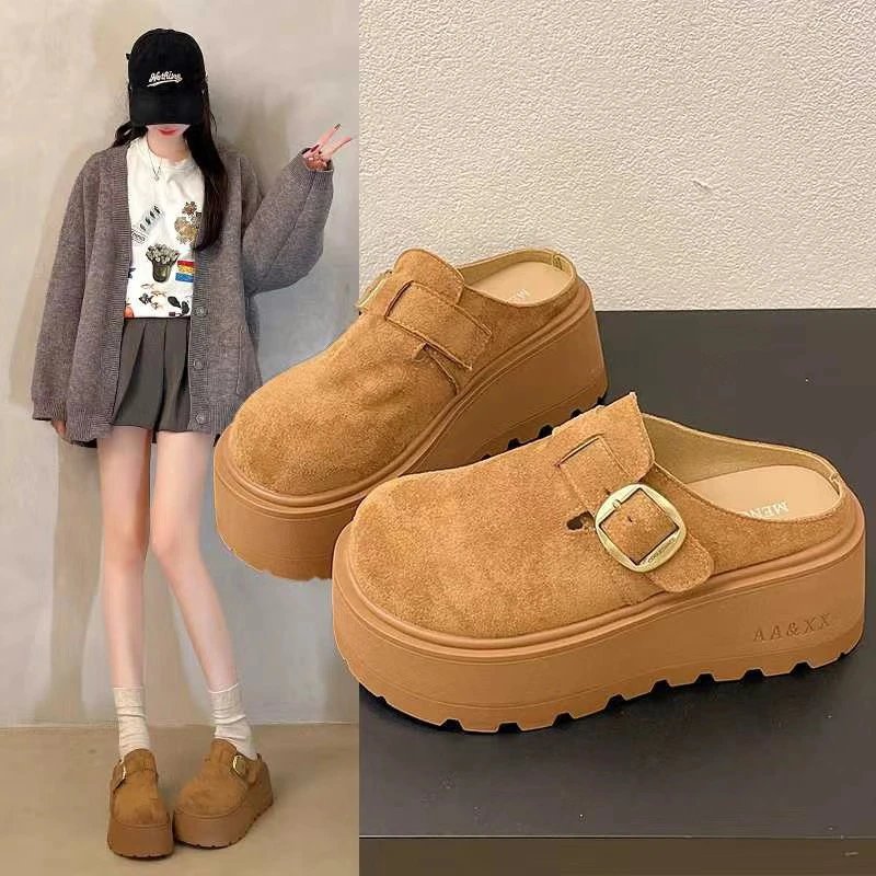 AA&XX Womens Buckle Suede Platform Mules