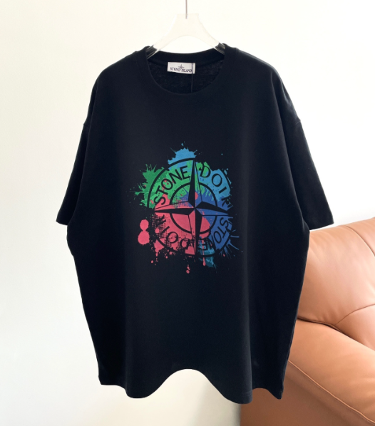 Stone Island Black Graphic Print Oversized T-Shirt