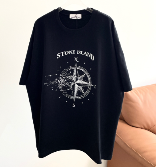Stone Island Black Graphic Print Oversized T-Shirt