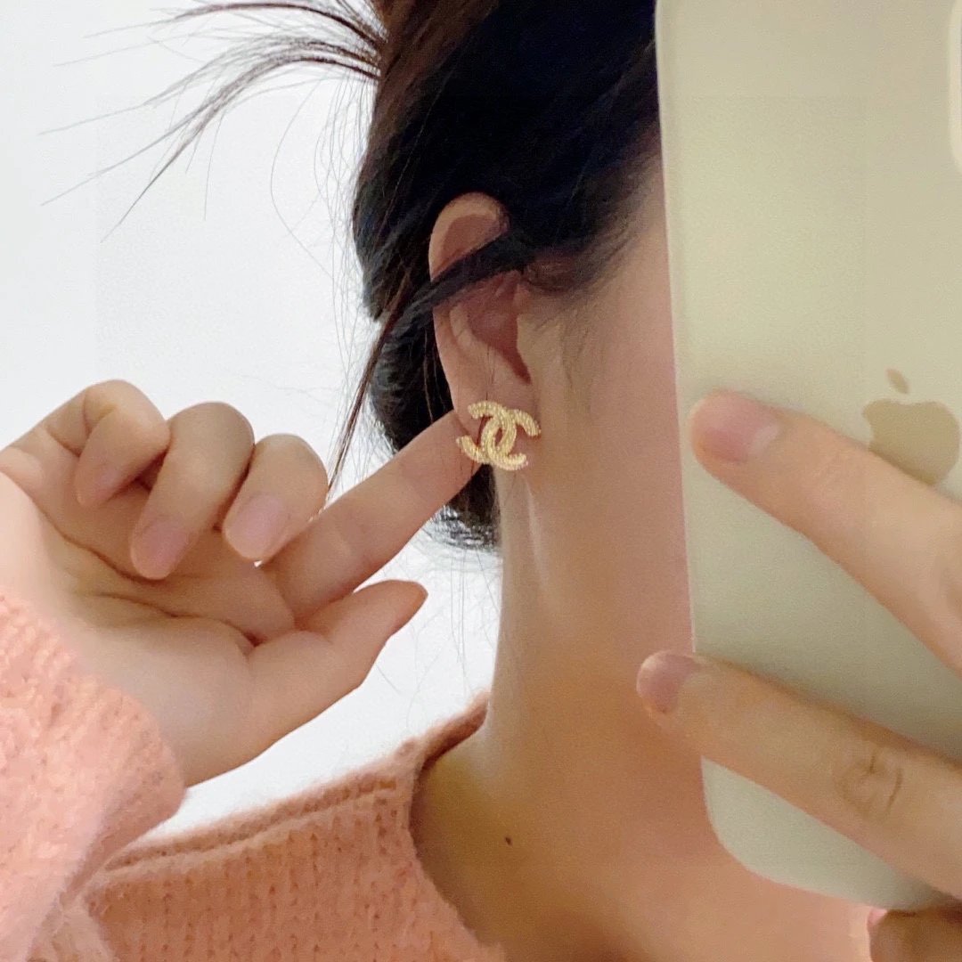 Chanel Gold CC Logo Stud Earrings