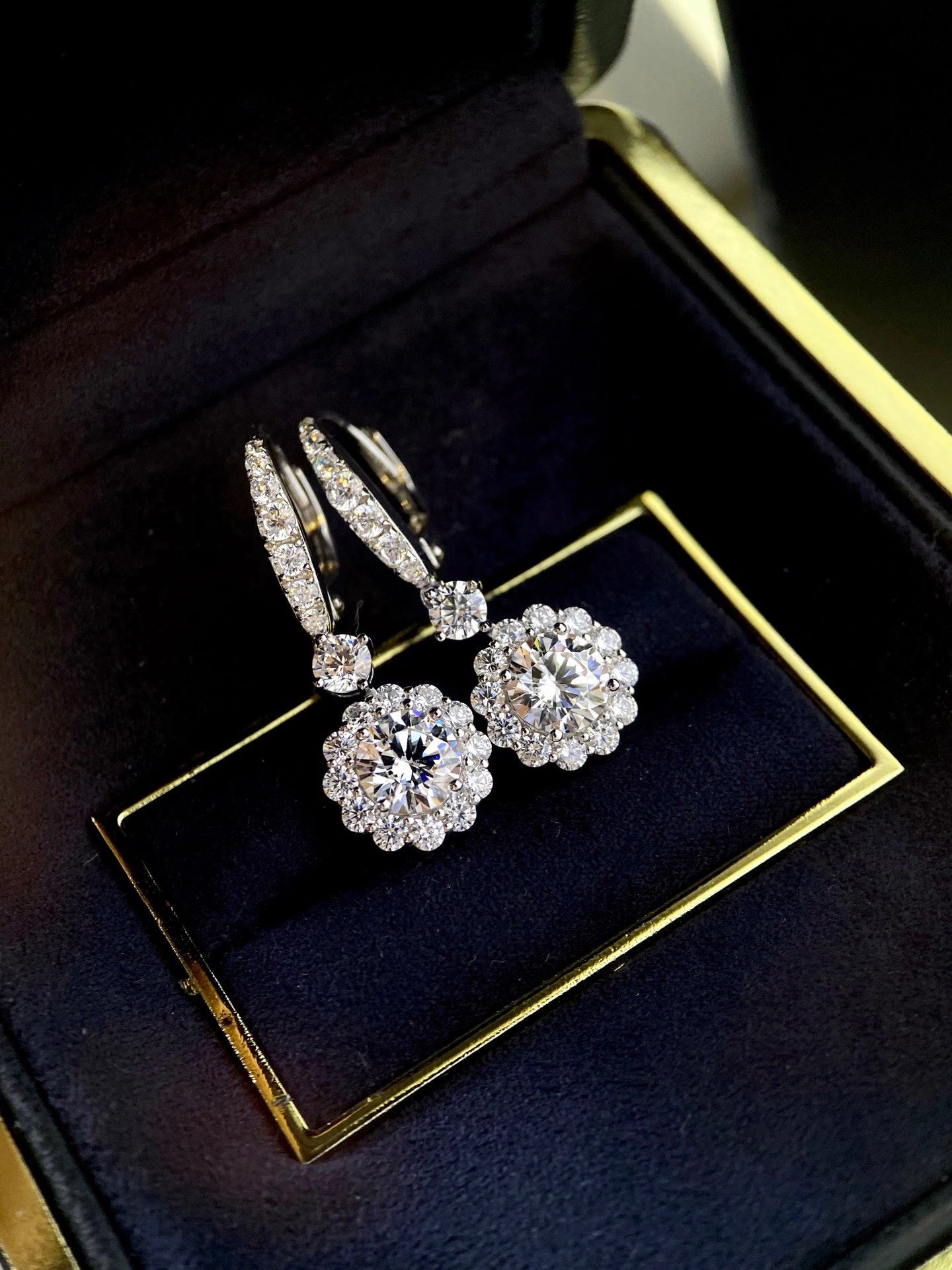 Elegant Halo Diamond Drop Earrings