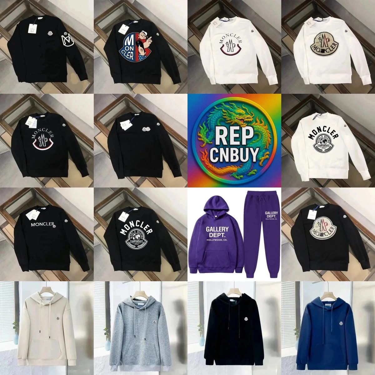 Moncler Black Long Sleeve Sweatshirt and Gallery Dept. Purple Hoodie Set