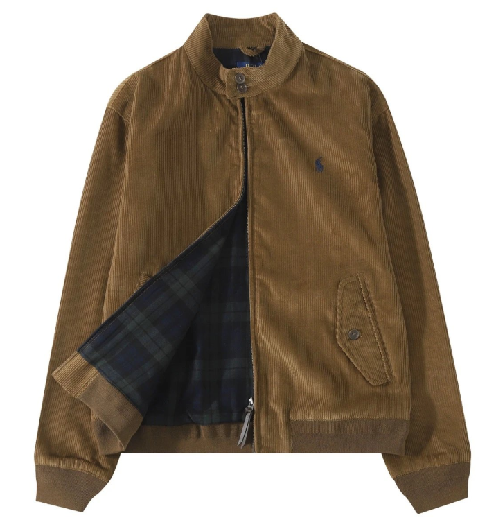 Polo Ralph Lauren Navy Beige Black Corduroy Zip-Up Shirt