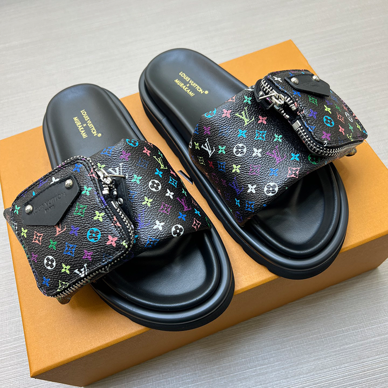Louis Vuitton Multicolor Monogram Denim Slide Sandals