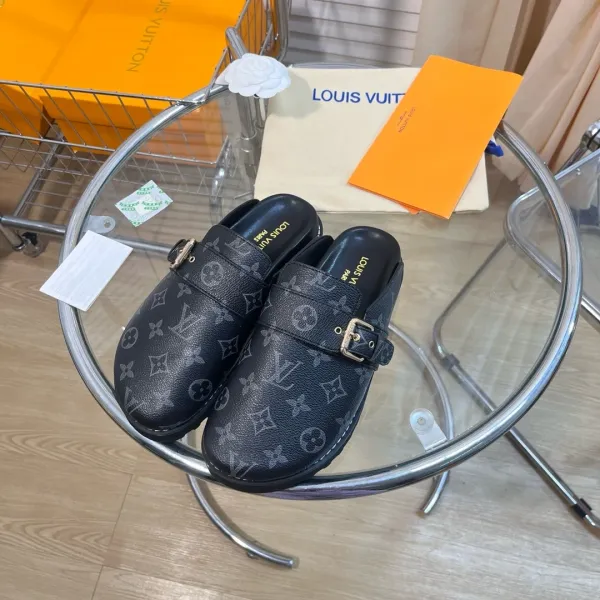 Louis Vuitton Monogram Suede Slide Loafers Black - 4