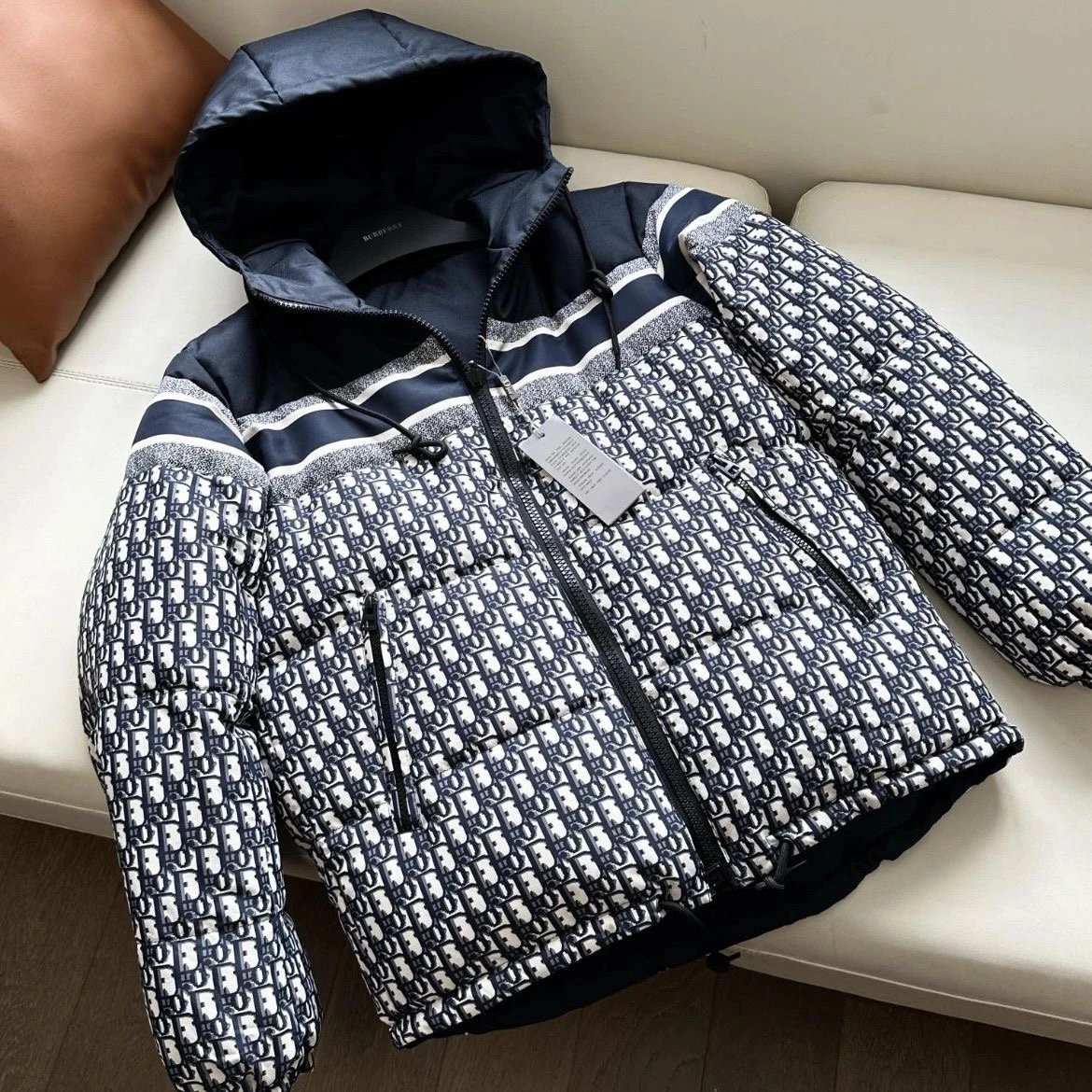 Dior Oblique Navy Blue White Monogram Puffer Jacket