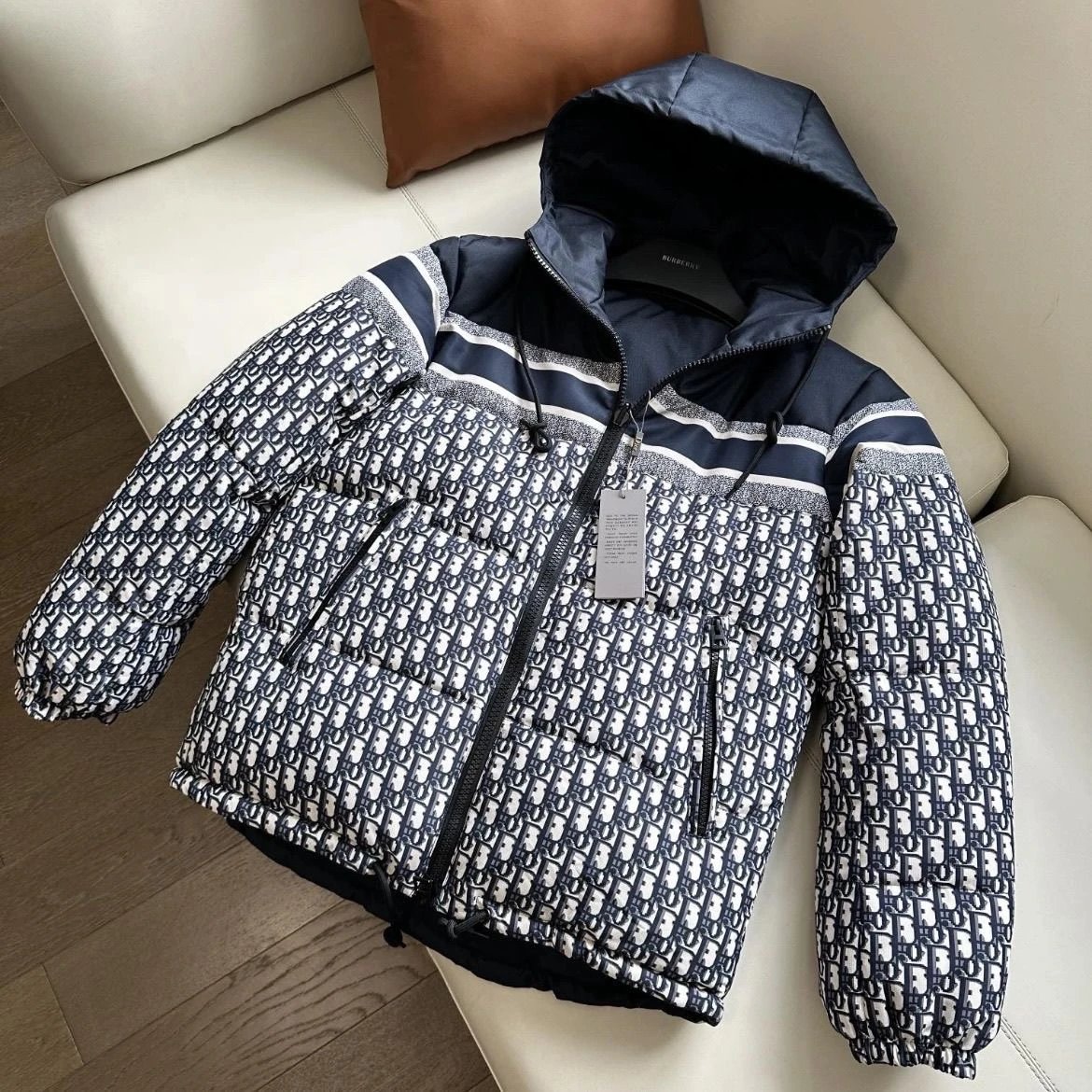Dior Oblique Navy Blue White Monogram Puffer Jacket