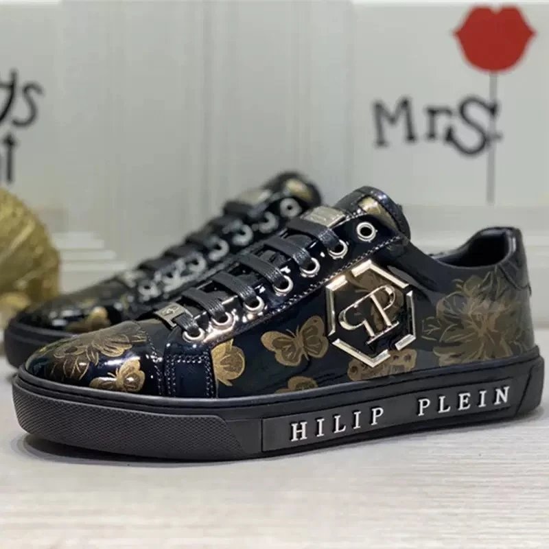 Philipp Plein Skull Embellished Blue Black Floral Print Sneakers