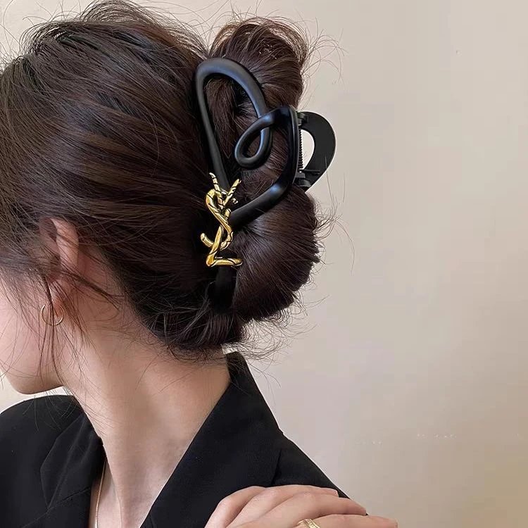 Acetate Hair Claw Clip Black Tortoiseshell Gold Knot Decorative