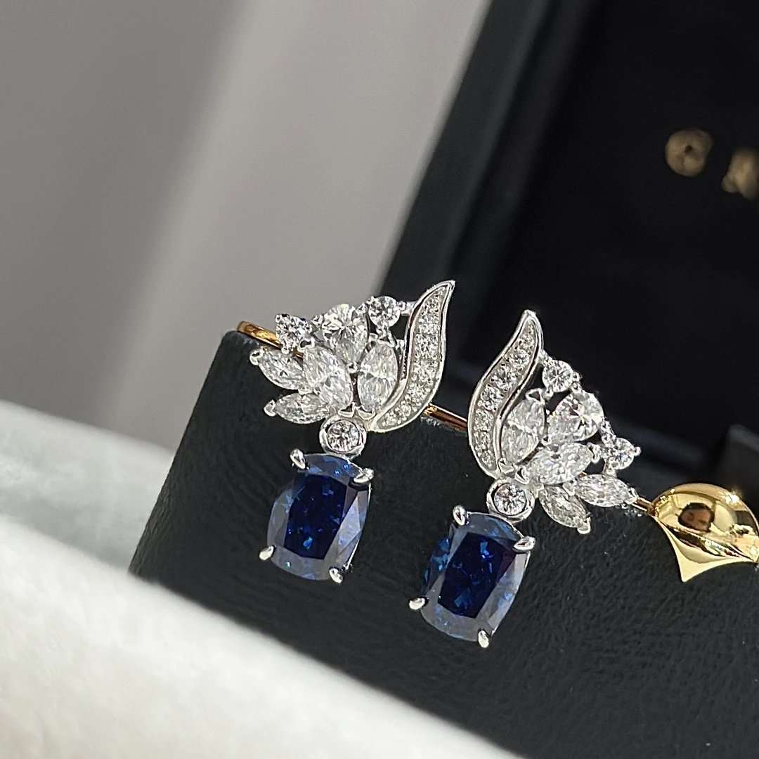 Elegant Floral Sapphire & Diamond Drop Earrings [1 style]