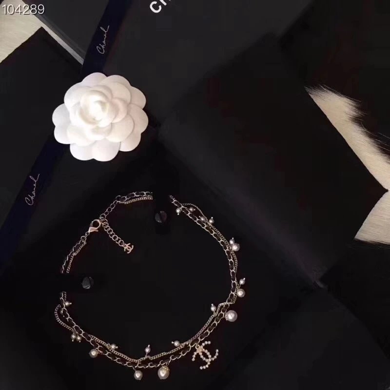 Chanel Pearl embellished Silver-tone Chain Necklace