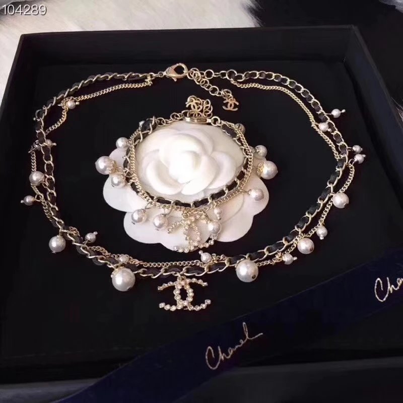 Chanel Pearl embellished Silver-tone Chain Necklace
