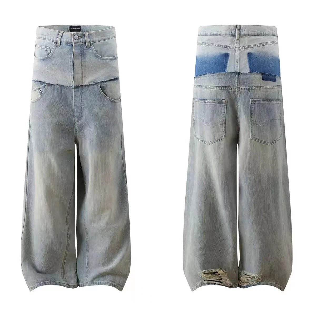 Unbranded Distressed Wide-Leg Denim Pants [8 styles]