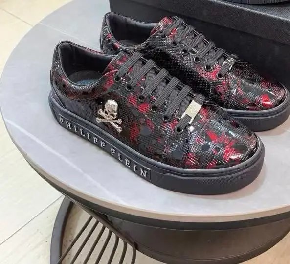 Philipp Plein Skull Embellished Blue Black Floral Print Sneakers