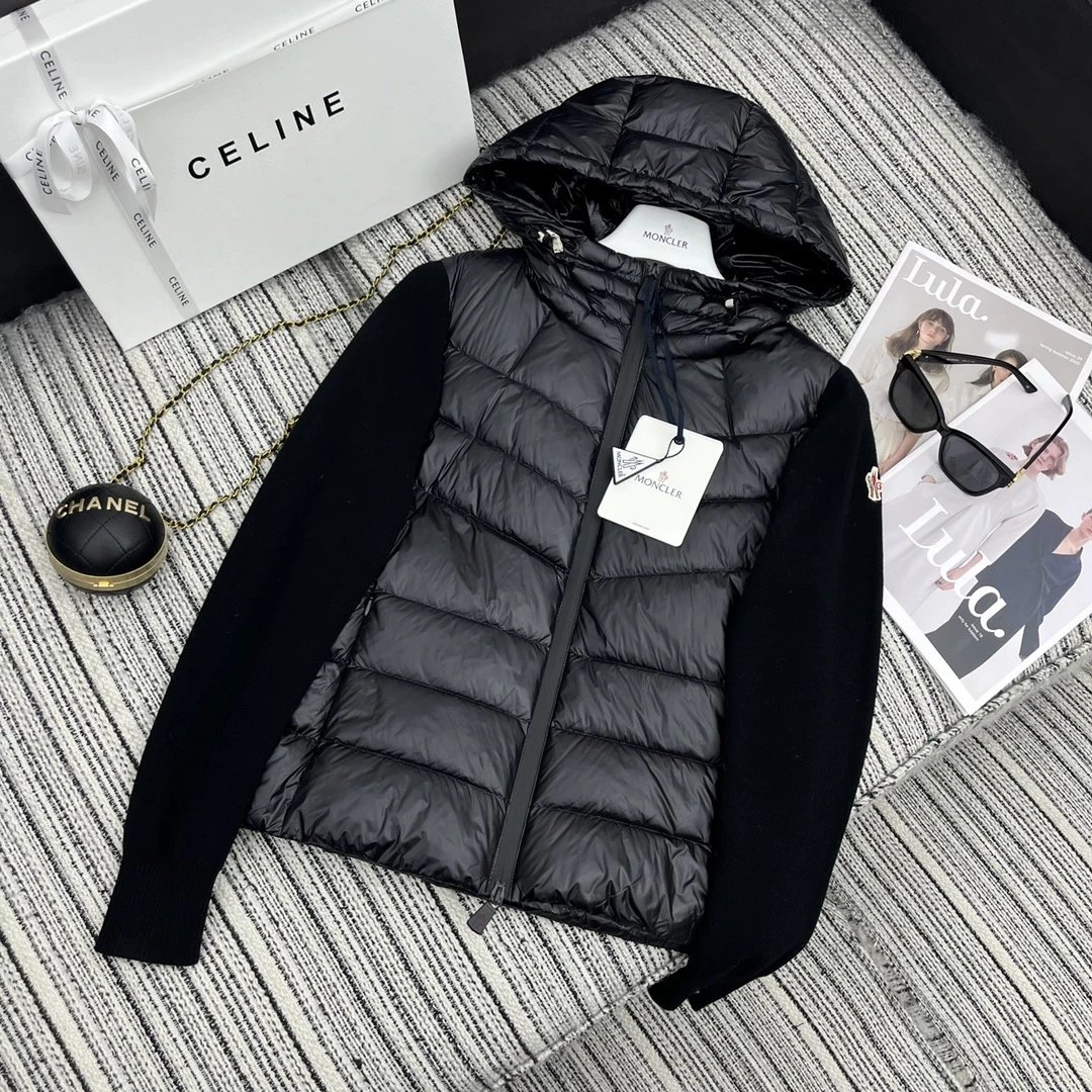 Hooded knit men's down jacket