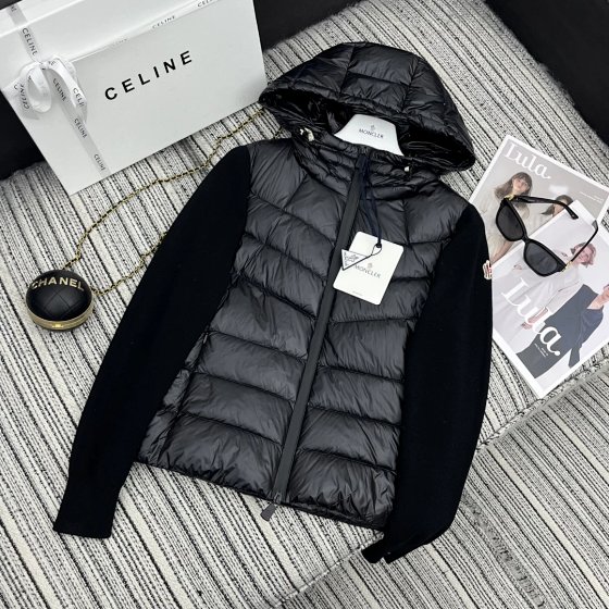 Hooded knit men's down jacket