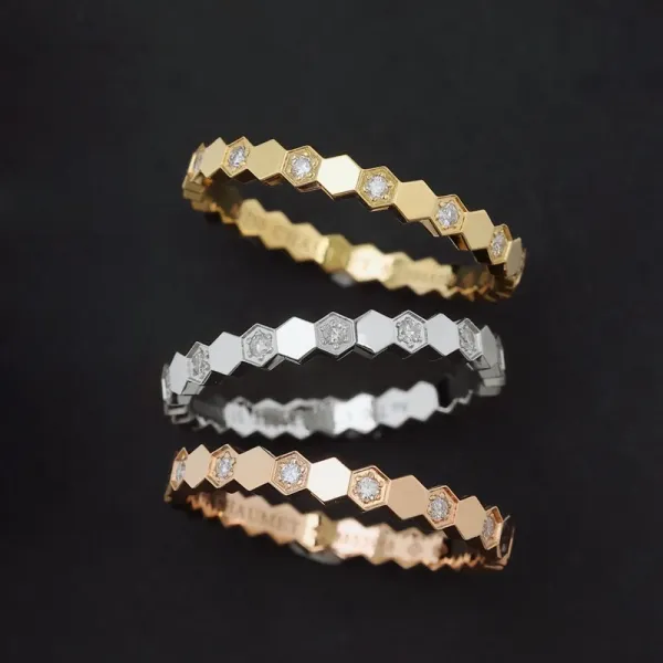 Design Hexagonal Link Bangle Set in Rose Gold, Silver, and Yellow Gold Bracelets Jewelry - 8