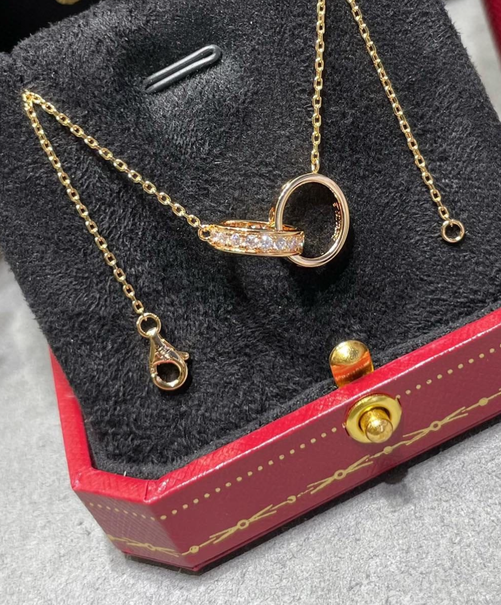 Cartier Love Necklace Yellow Gold Paved Diamond Pendant Jewelry