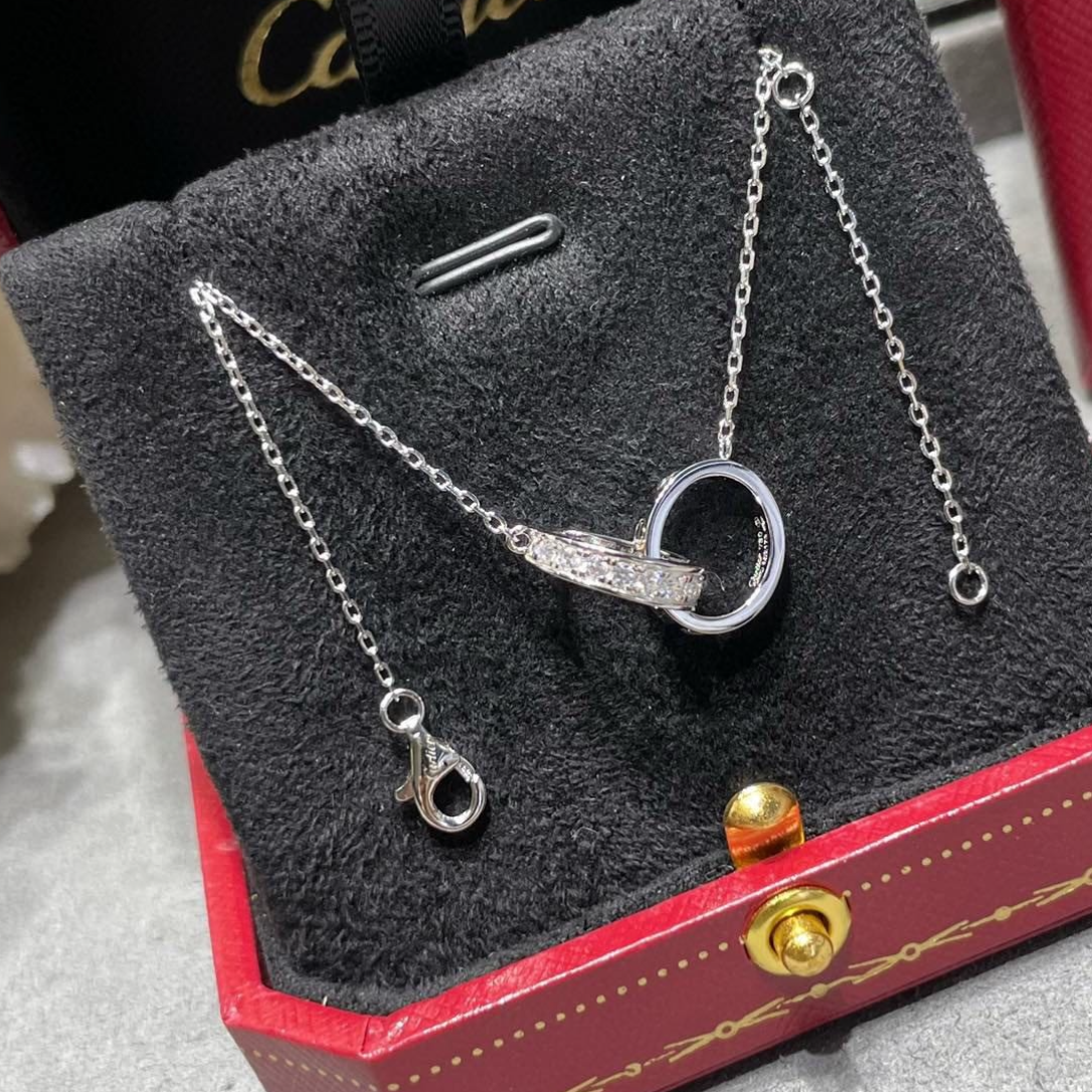 Cartier Trinity Necklace Silver with Paved Diamonds Jewelry